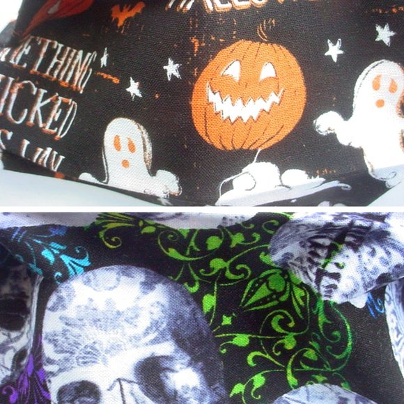 4 HALLOWEEN THEME FACE MASKS PUMPKIN SKULLS GHOSTS HANDMADE 2 LAYERS 100% COTTON - Picture 3 of 4